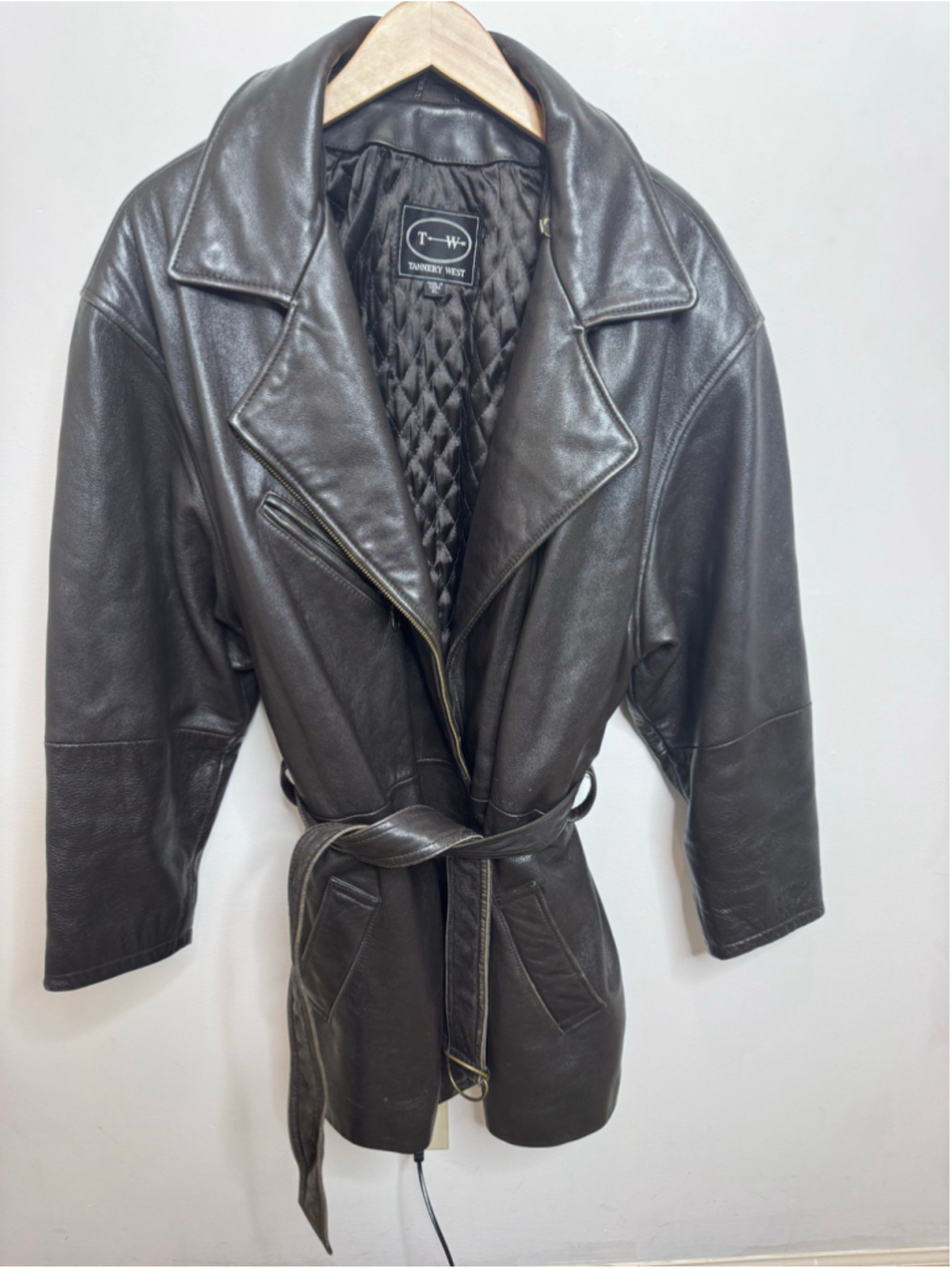 Women's Tannery West Black 100% Leather Belted Jacket Size XL